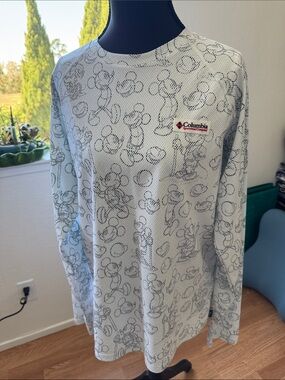 Columbia Light Gray & Black Mickey Print Long Sleeve Top,size M